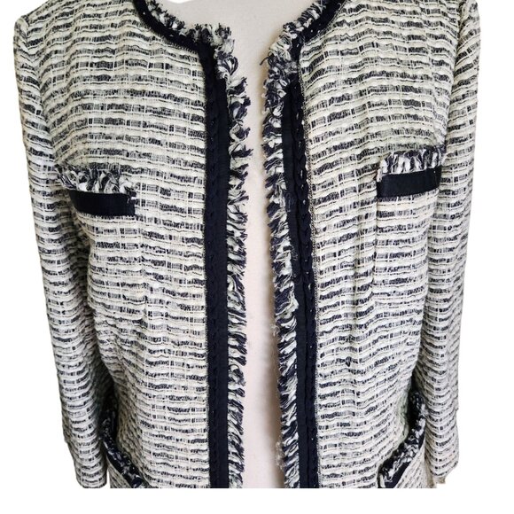 Lafayette 148 Tweed Blazer Women's 12 Metallic Shimmer Navy Blue Silver Career - Picture 5 of 16